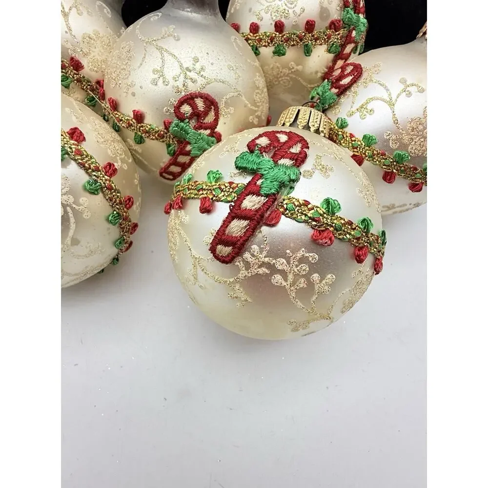 Vintage Christmas by Krebs Brocade & Candy Cane Ornaments Set of 8